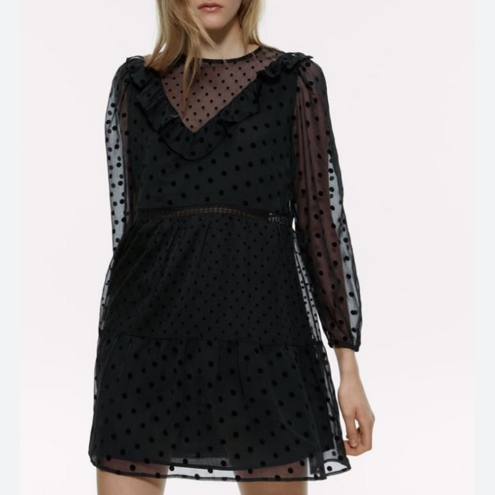Zara polkadot black dress